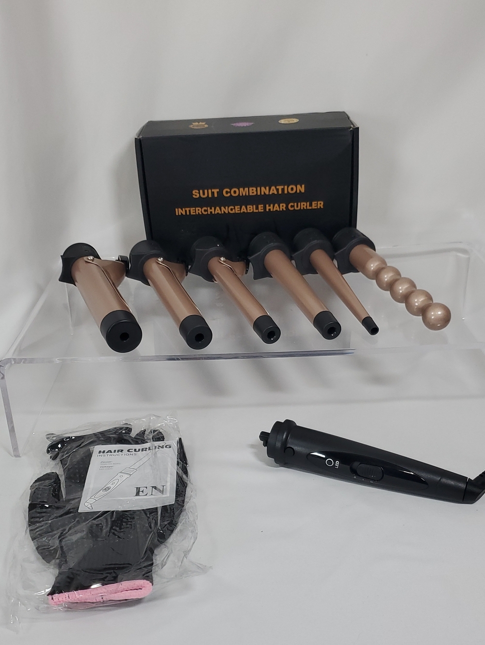 6-in-1 Curling Iron, Professional Hair Curling Wand Set ~ Rose Gold
